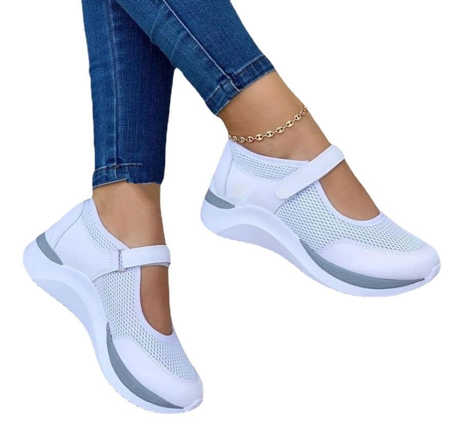 Damen Freizeit-Sneaker mit atmungsaktiver Mesh-Oberfläche und verstellbarem Riemen