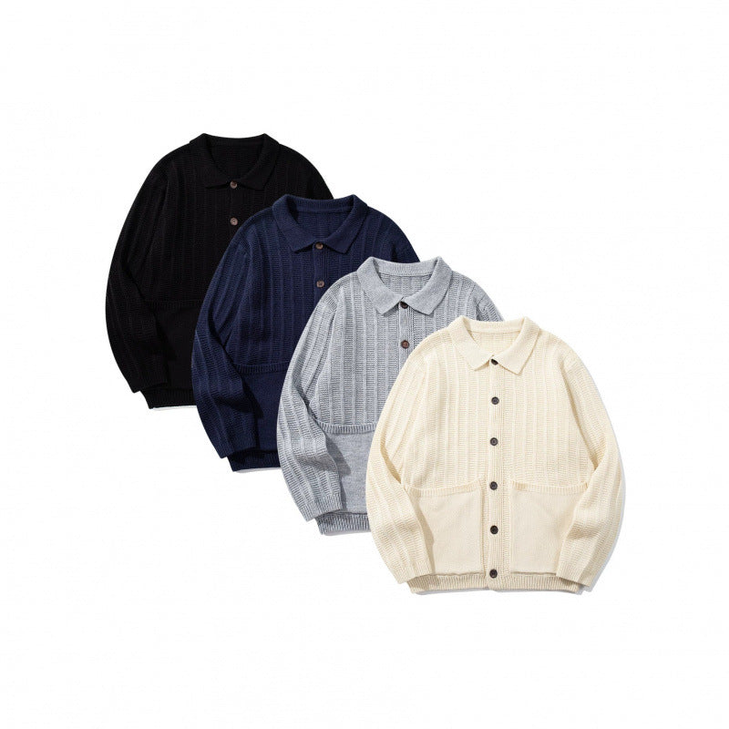 Unisex Grobgestrickte Hemdjacke mit Kentkragen, Knopfleiste und aufgesetzten Taschen Shop Nory