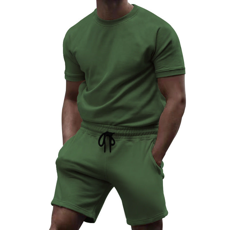Herren nan kurzärmeliges Sweat-Set aus weichem Sweatstoff mit Rundhalsshirt und Kordelzug-Shorts