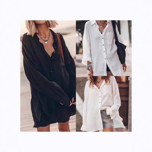 Damen lässige Oversized-Bluse aus Leinen