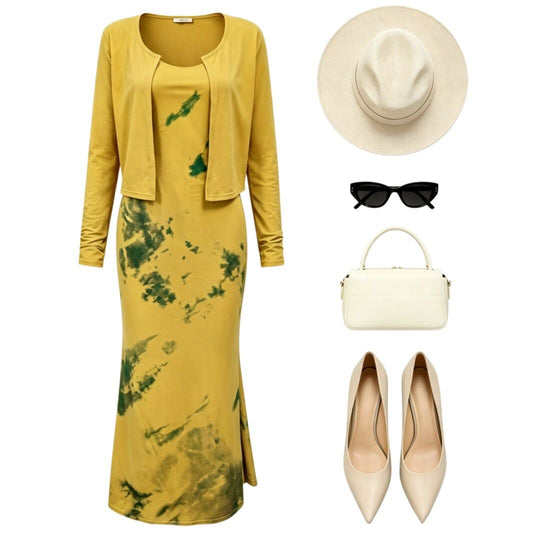 Damen Midikleid-Set mit Kurzcardigan und figurumschmeichelnder Silhouette Shop Nory