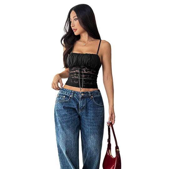 Damen Weite Stonewashed Jeans mit tiefer Taille und Palazzo-Bein Shop Nory
