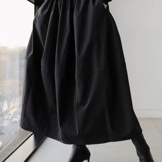 Damen Langer Voluminöser Maxi-Rock mit weitem Saum und elastischem Bund Shop Nory