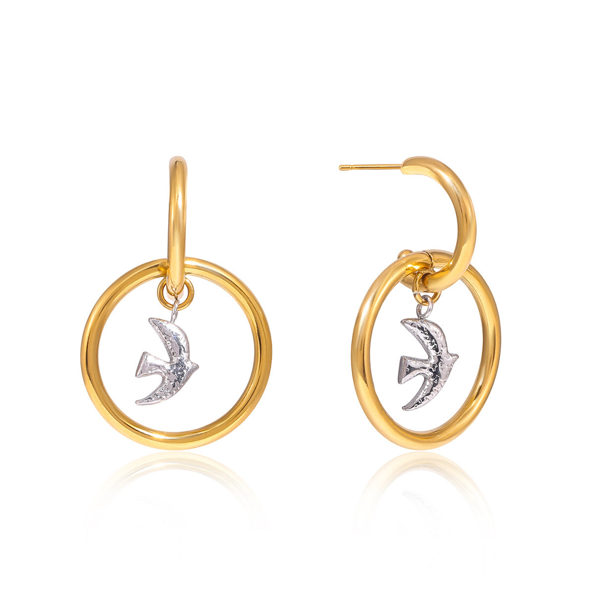 Damen Ohrhänger mit modernem Vogelmotiv und glänzendem Edelstahl Shop Nory