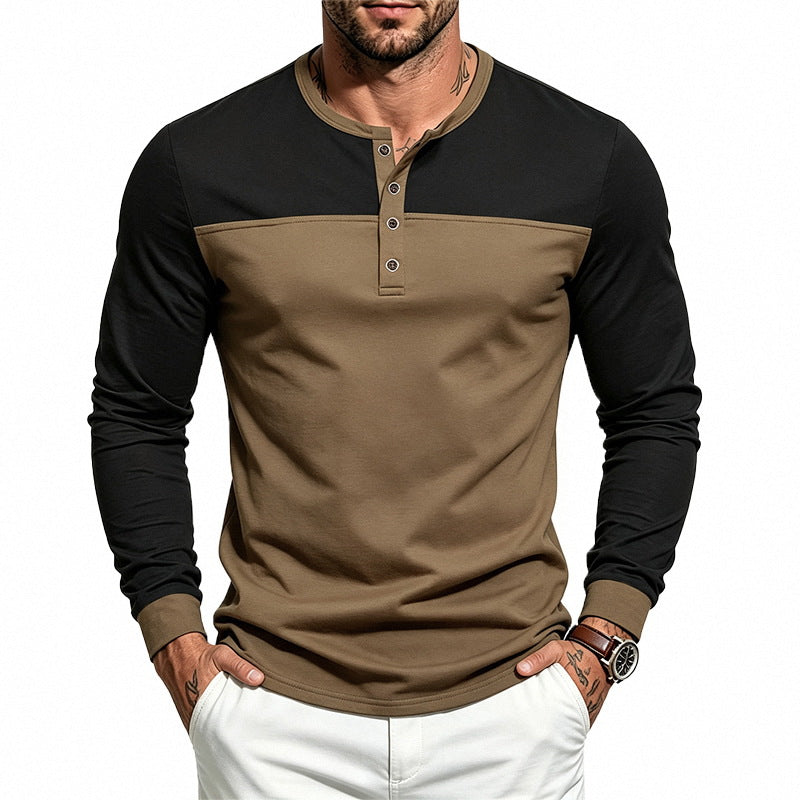 Herren Slim-Fit Henley-Langarmshirt mit kontrastiertem Einsatz und Knopfleiste Shop Nory