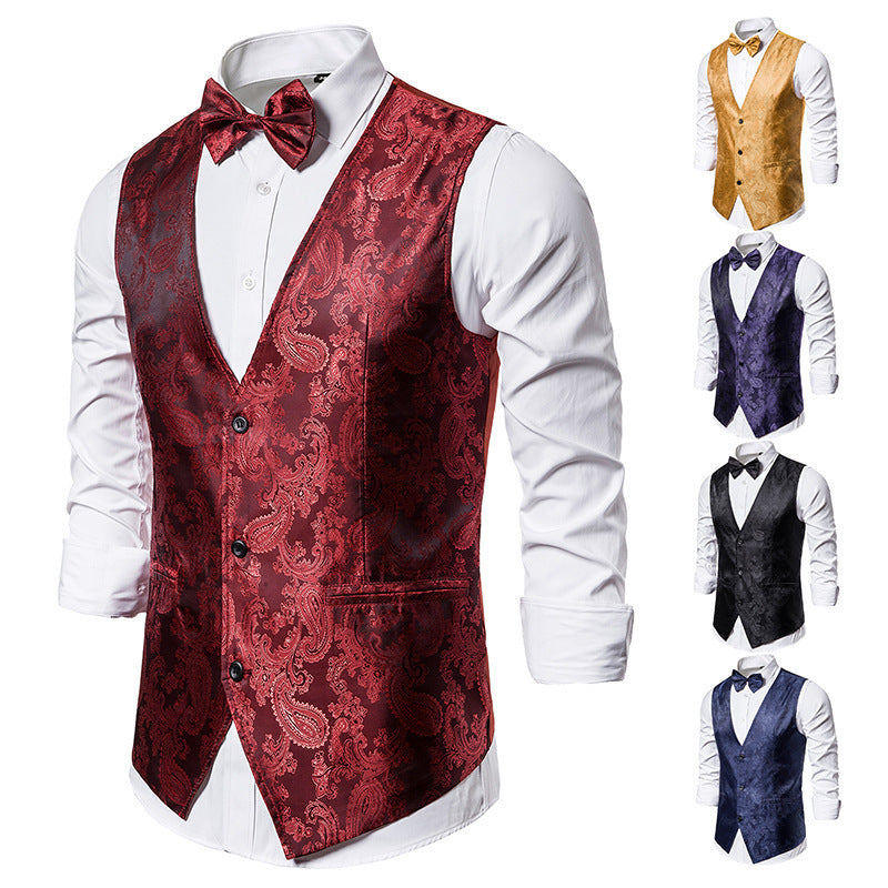 Herren taillierte Satinweste mit ornamentalem Jacquardmuster, V-Ausschnitt und drei Knöpfen Shop Nory