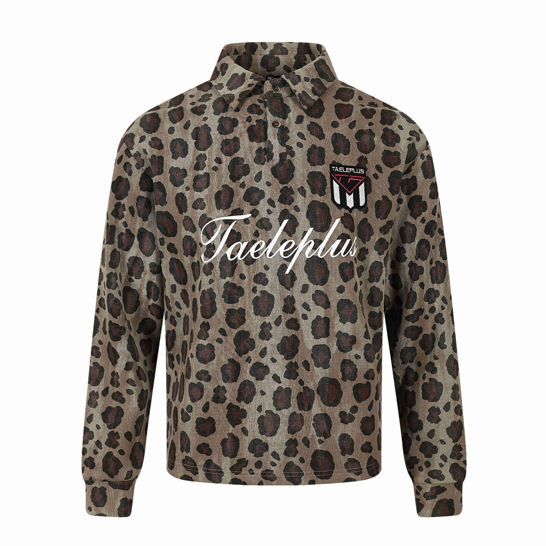 Damen Langärmeliges Poloshirt mit Waffelstruktur, Knopfleiste und Animal-Print Shop Nory