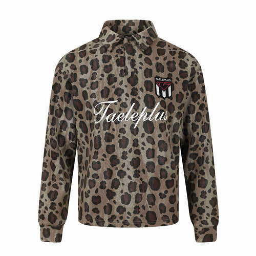 Damen Langärmeliges Poloshirt mit Waffelstruktur, Knopfleiste und Animal-Print Shop Nory