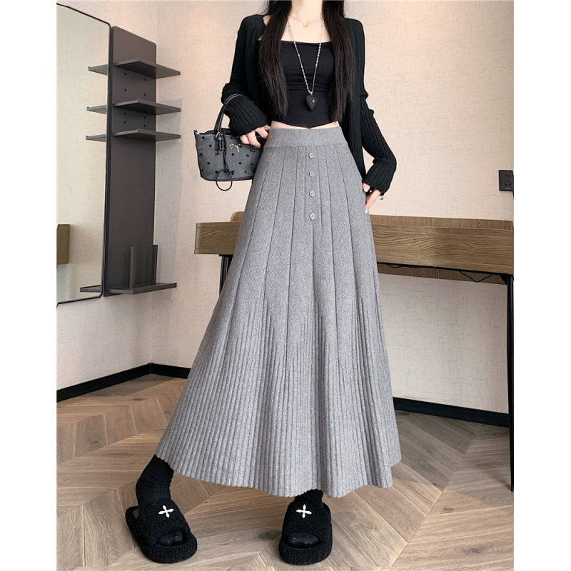 Damen Eleganter Maxirock mit feinem Faltenwurf und Knopfdetails Shop Nory