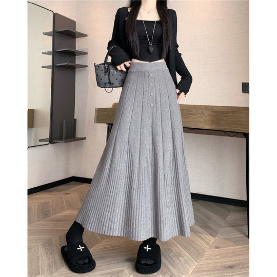 Damen Eleganter Maxirock mit feinem Faltenwurf und Knopfdetails Shop Nory