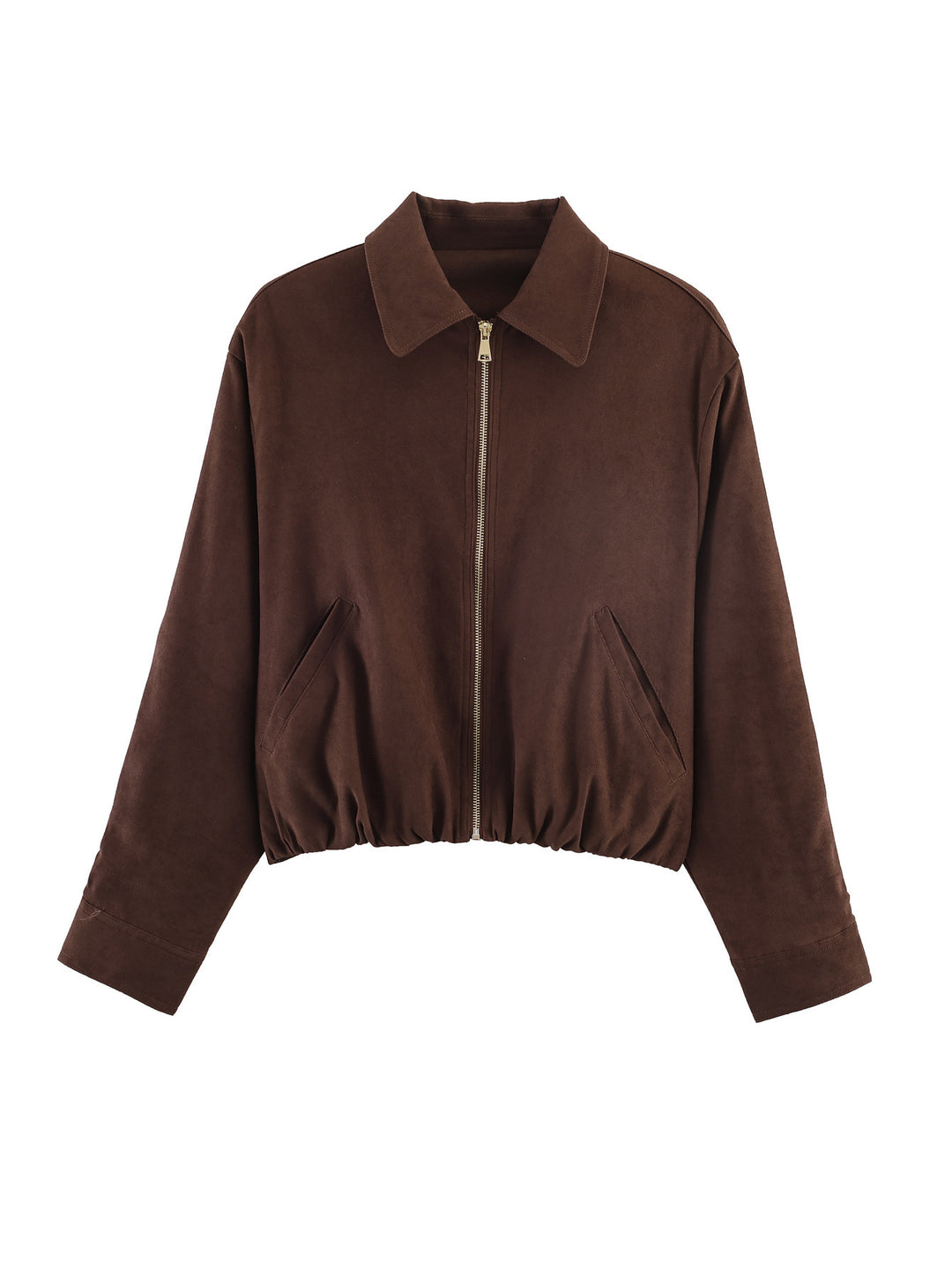 Damen Kurzblouson im Velours‑Look mit spitzem Hemdkragen und Gummizugsaum Shop Nory