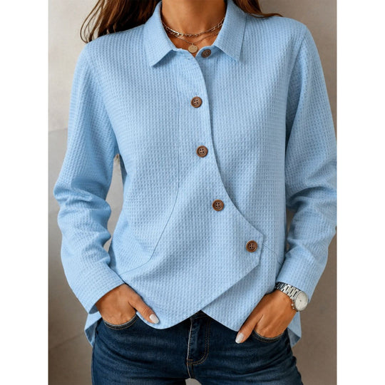 Damen strukturierte Waffel-Hemdjacke mit asymmetrischer Knopfleiste und Eingrifftasche Shop Nory