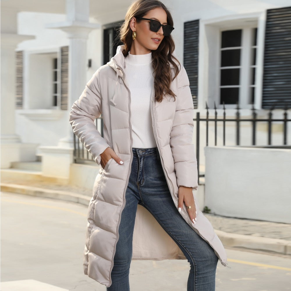 Damen Langer Steppmantel mit Kapuze und Thermofutter Shop Nory