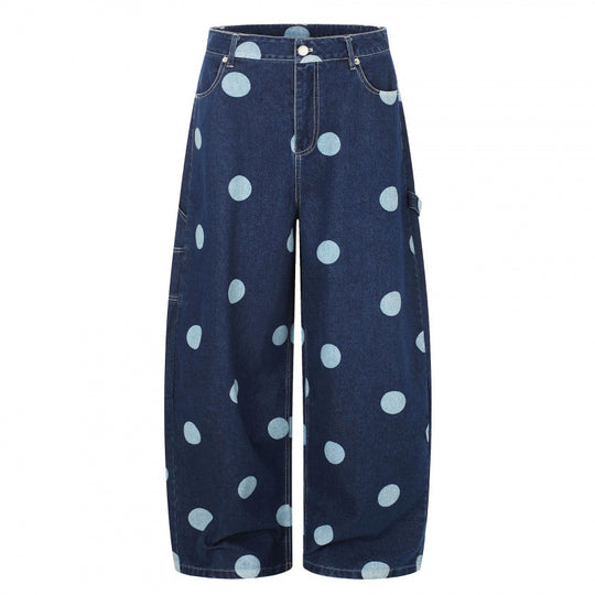 Damen Weite Cropped-Jeans mit hoher Taille, Polka‑Dot‑Print und Carpenter‑Details Shop Nory