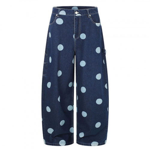 Damen Weite Cropped-Jeans mit hoher Taille, Polka‑Dot‑Print und Carpenter‑Details Shop Nory