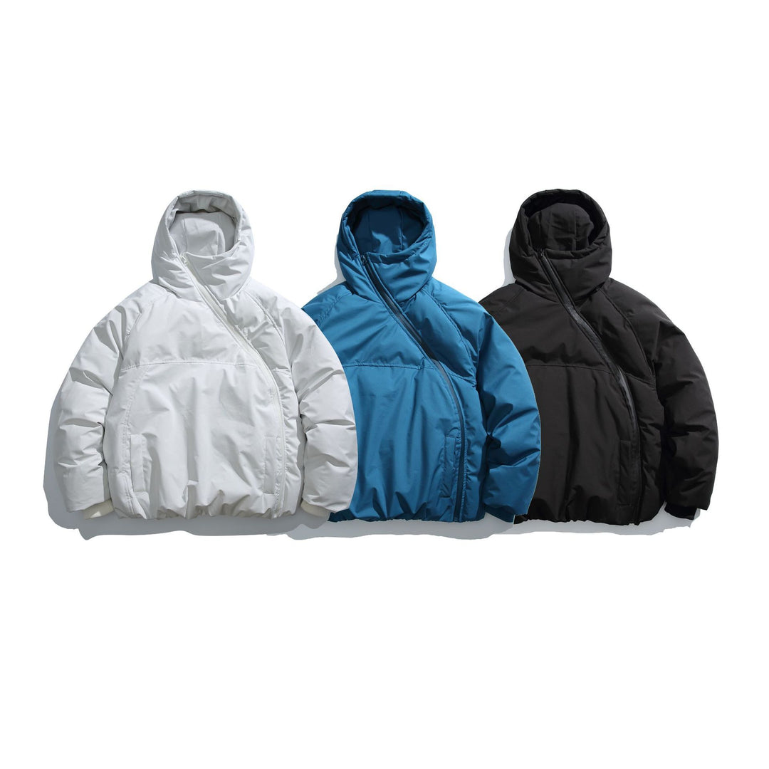 Unisex Kurz geschnittener asymmetrischer Steppparka mit Kapuze und Thermo‑Isolierung Shop Nory