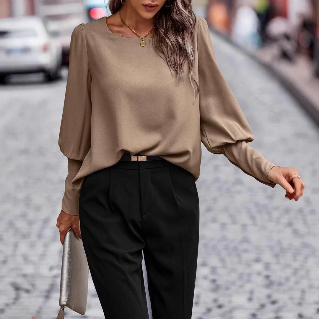 Damen Elegante Seidenoptik-Bluse mit Ballonärmeln und Manschetten Shop Nory