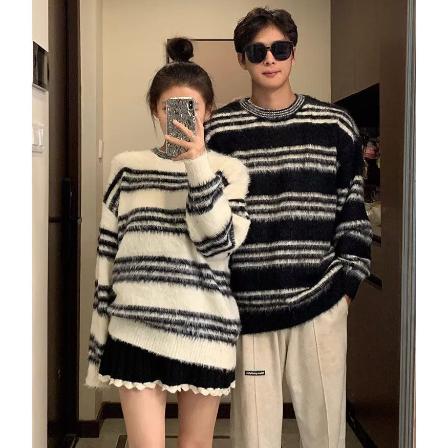 Damen Gemütlicher, gestreifter Grobstrickpullover Shop Nory