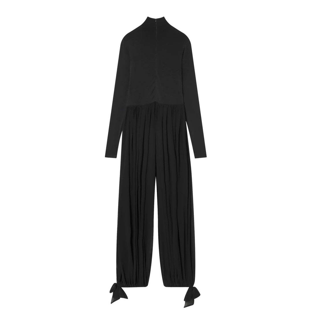 Damen Jumpsuit mit Stehkragen, weitem Plissee-Hosenbein und Knöchel-Bindebändern Shop Nory