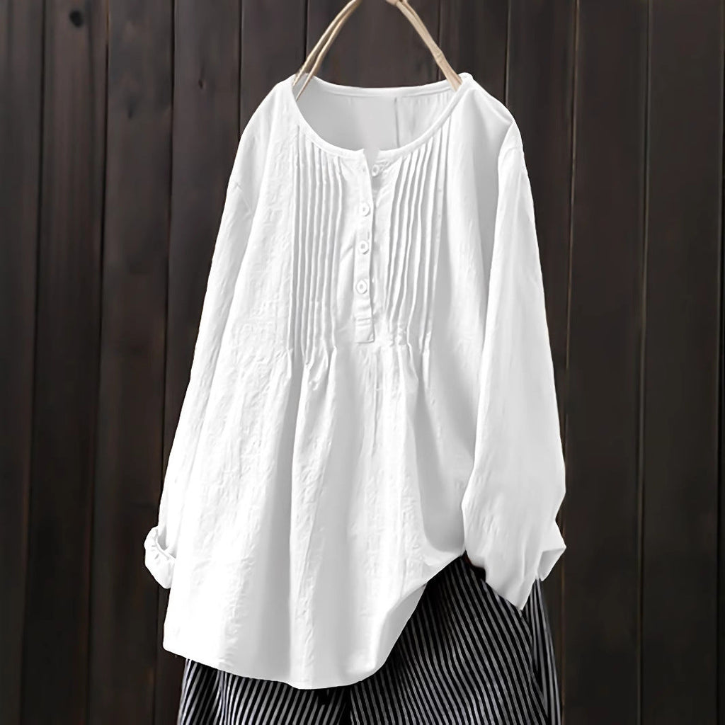 Damen Bluse mit Falten und Knopfleiste Shopnory