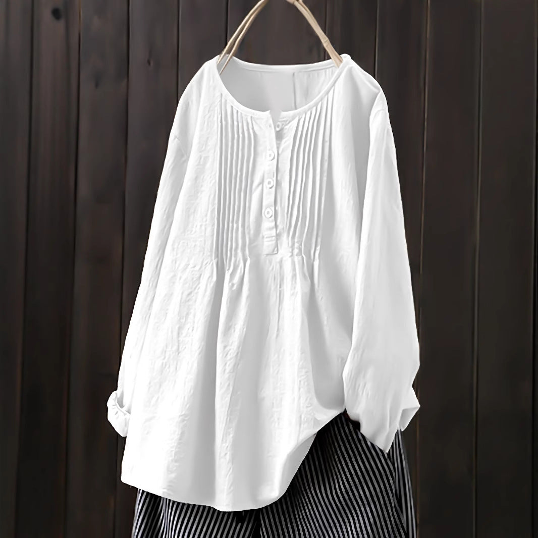 Damen Bluse mit Falten und Knopfleiste Shopnory