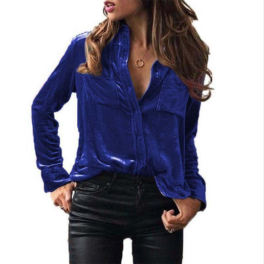 Damen Satin Bluse mit dekorativen Brusttaschen
