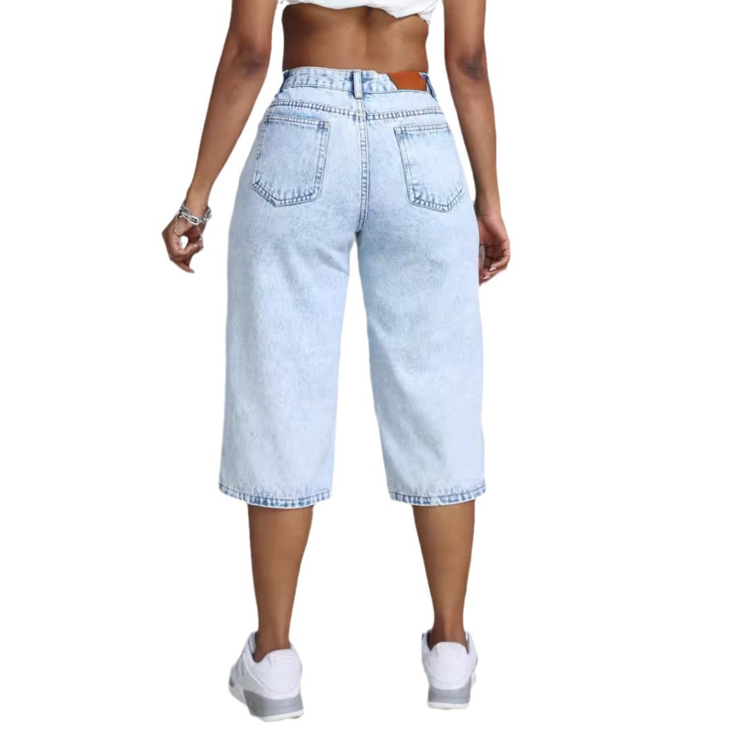 Damen Culotte-Jeans mit hohem Bund und lässigem Schnitt Shopnory