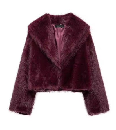 Damen Kurze Cropped Kunstpelzjacke mit voluminösem Schalkragen Shop Nory