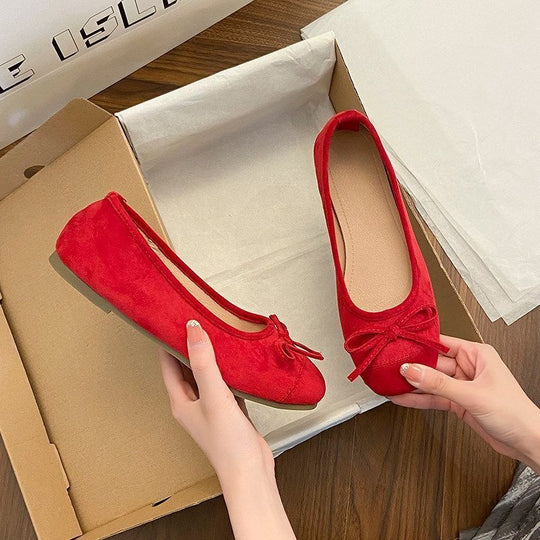 Damen Ballerina-Slipper mit quadratischer Zehenbox, weichem Komfortfußbett und Zierschleife Shop Nory