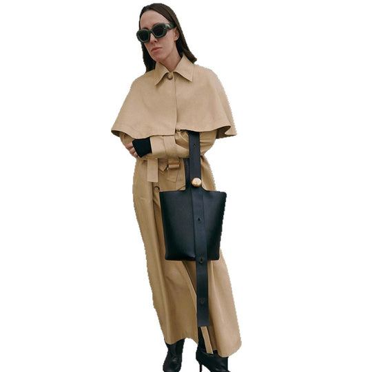 Damen Langer Trenchcoat mit Capelet, Taillengürtel und Raglanärmeln Shop Nory