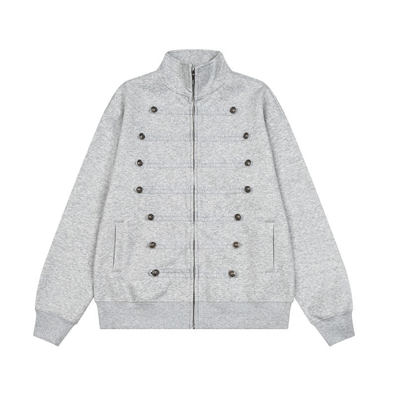 Herren Militärisch inspirierte Sweatjacke mit Stehkragen und Zierknopfleisten Shop Nory