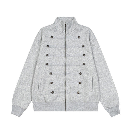 Herren Militärisch inspirierte Sweatjacke mit Stehkragen und Zierknopfleisten Shop Nory