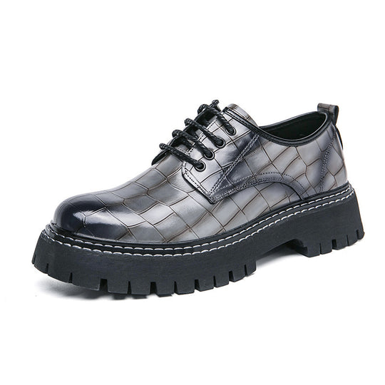 Damen Chunky Derby‑Schnürschuh mit Krokoprägung, lackiertem Kunstleder und profilierter Plateau‑Sohle Shop Nory