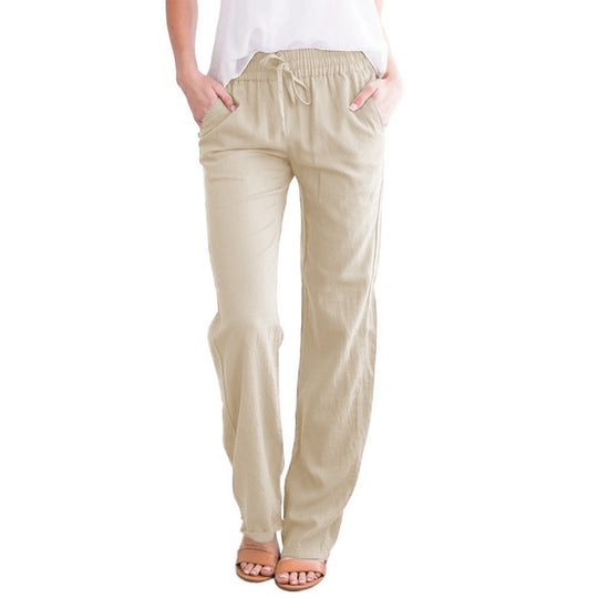 Damen Leichte Leinenoptik Palazzo-Hose mit Gummibund, Tunnelzug und Eingrifftaschen Shop Nory