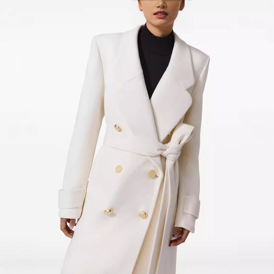 Damen Langer Doppelreihiger Wollmantel mit Taillengürtel Shop Nory