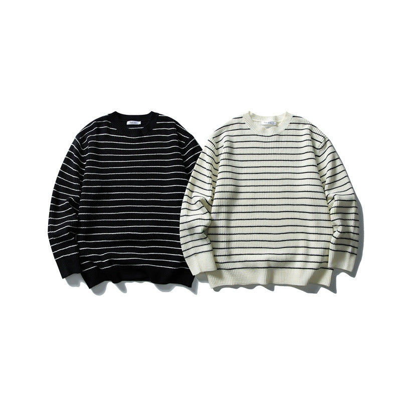 Unisex Breitripp-Strickpullover mit maritimem Streifenmuster und geradem Saum Shop Nory