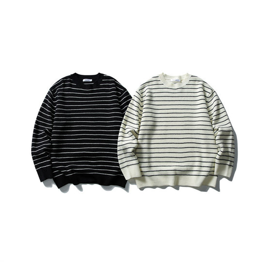 Unisex Breitripp-Strickpullover mit maritimem Streifenmuster und geradem Saum Shop Nory