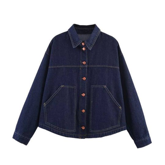 Damen Oversize-Jeansjacke mit kastigem Cropped-Schnitt, aufgesetzten Taschen und Kontrastnähten Shop Nory