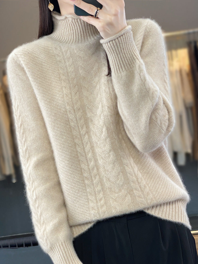 Damen Weicher Zopfstrick‑Mockneckpullover mit kaschmirähnlicher Haptik und verlängerten Rippbündchen Shop Nory