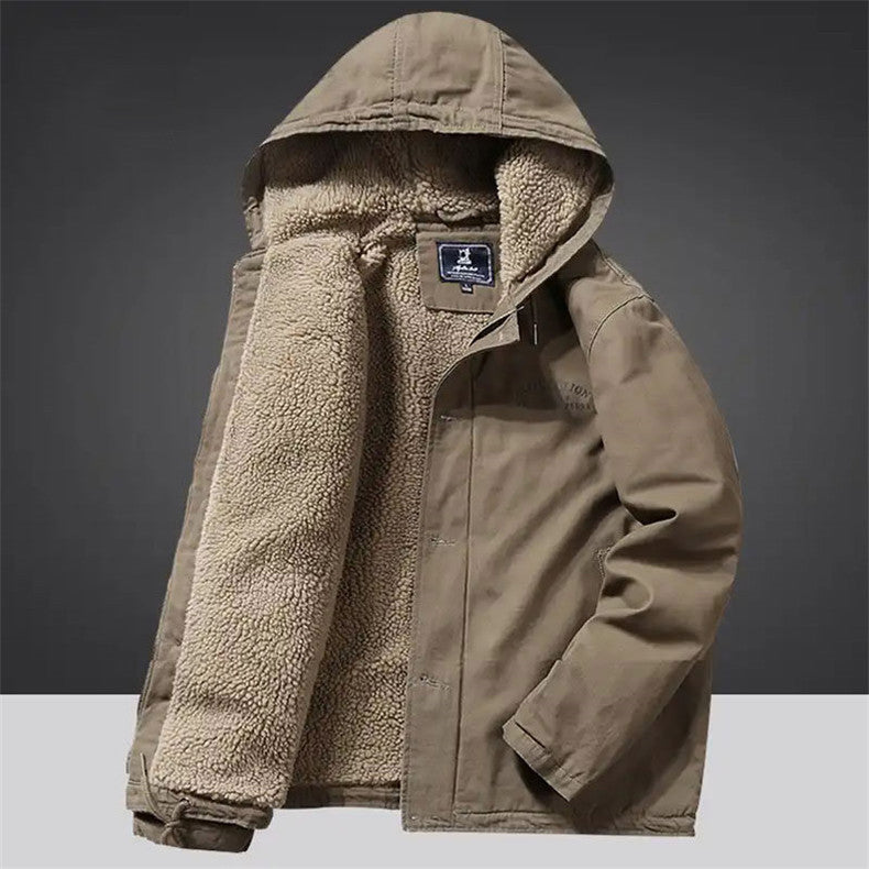 Herren Canvas‑Hoodie‑Parka mit durchgehendem Teddyfleece‑Futter und Kordelzug Shop Nory