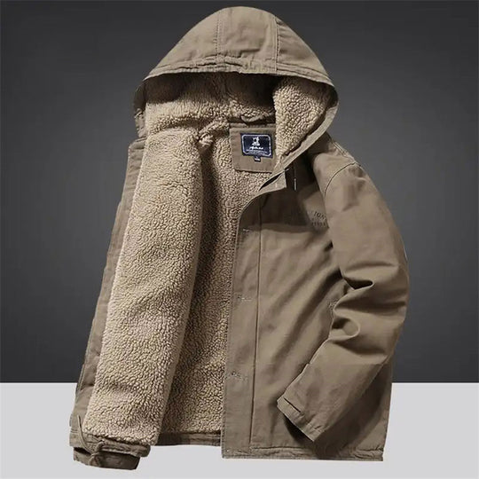 Herren Canvas‑Hoodie‑Parka mit durchgehendem Teddyfleece‑Futter und Kordelzug Shop Nory