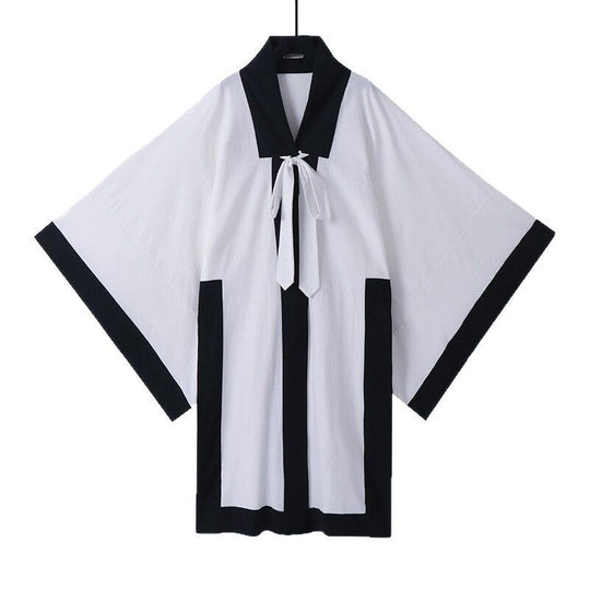 Unisex Oversize Kimono-Cardigan mit Kontrastblende, Bindeband und aufgesetzten Taschen Shop Nory