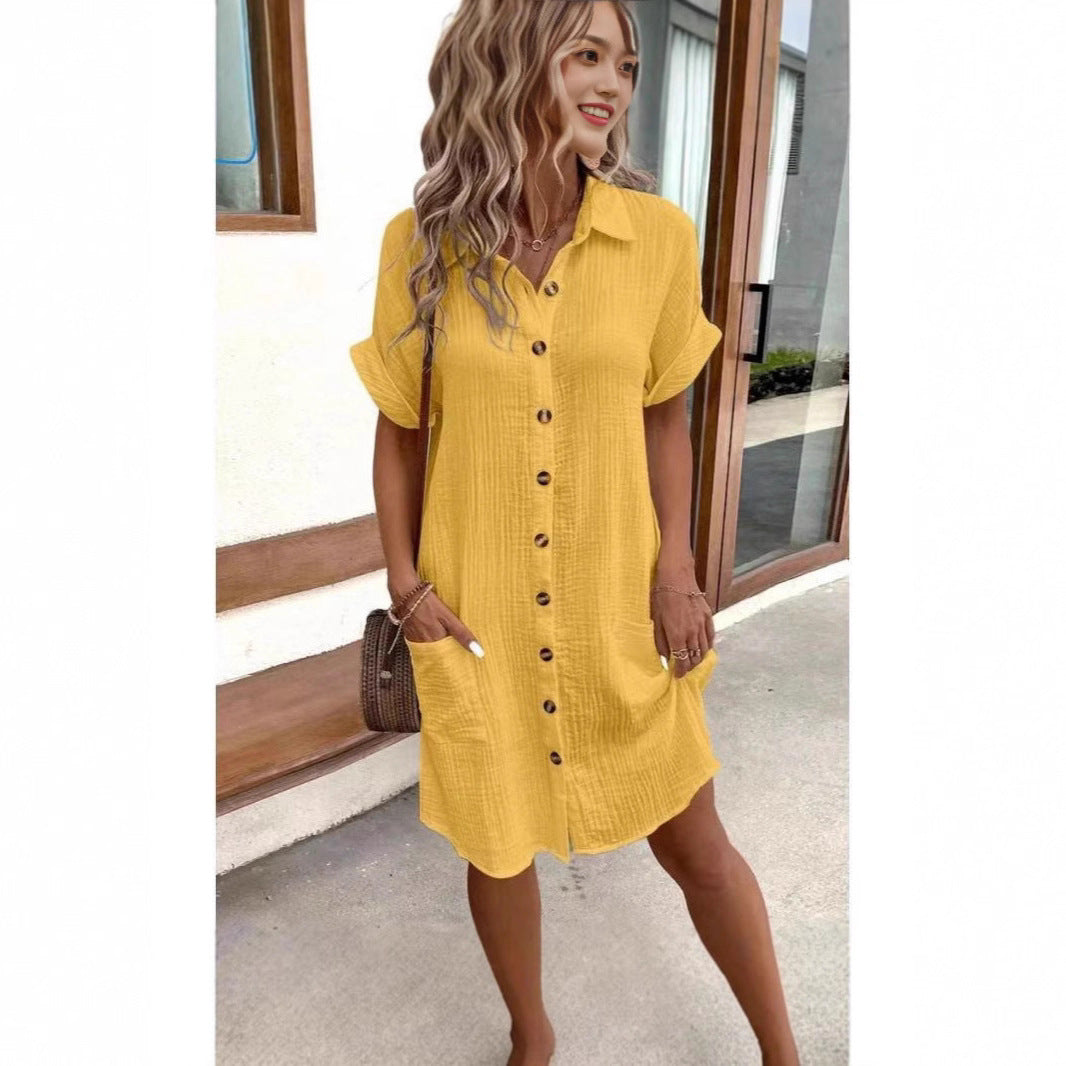 Damen lässiges Hemdblusenkleid mit Knopfdetails und Taschen