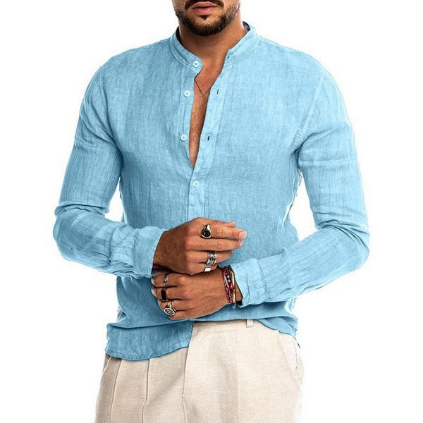 Herren Leinenhemd mit modernem Henley-Ausschnitt und Struktur