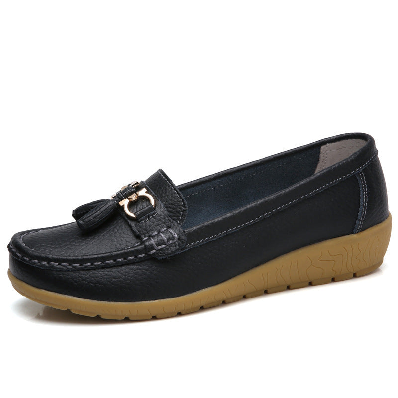 Damen Mokassins mit ornamentaler Schnalle und weicher Sohle