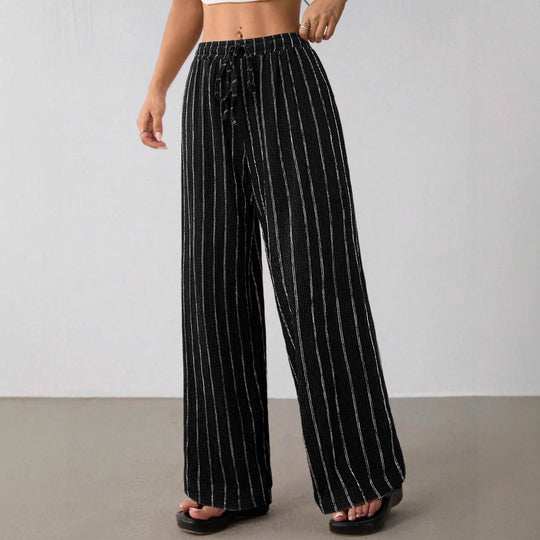 Damen Weite Strickhose mit hohem Bund und Kordelzug Shop Nory