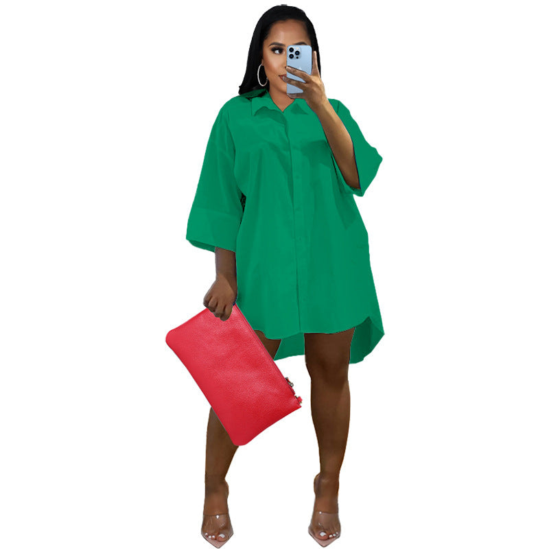 Damen Oversize Hemdblusenkleid mit asymmetrischem Saum und 3/4‑Ärmeln Shop Nory