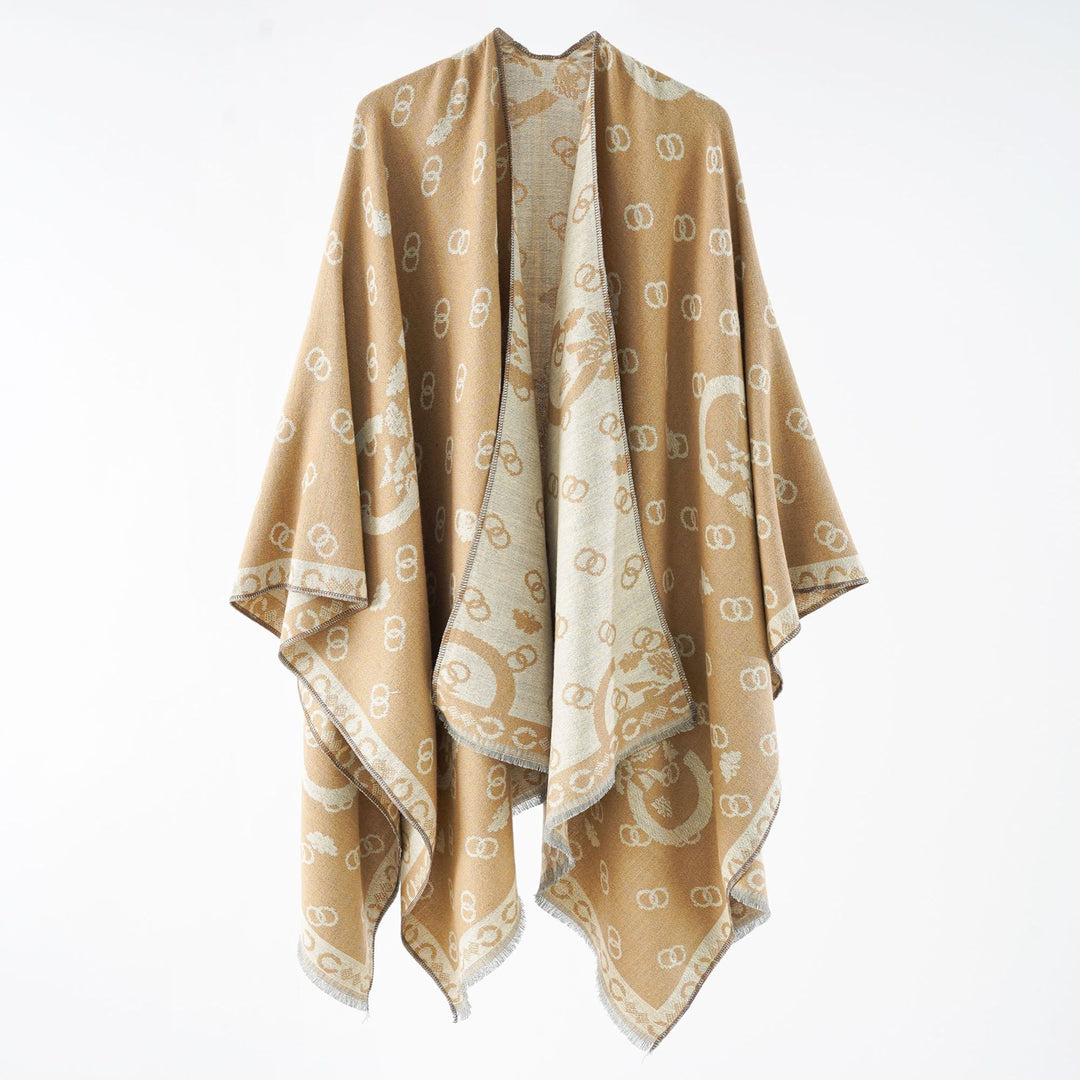Damen Wendbarer Jacquard-Überwurf mit Fransen und großzügiger Wrap-Silhouette Shop Nory