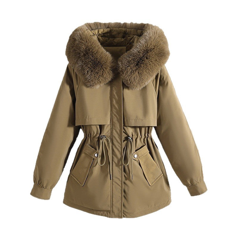 Damen nan taillierter Kurzparka mit Kordelzugtaillierung, Kapuze und großen Pattentaschen Shop Nory