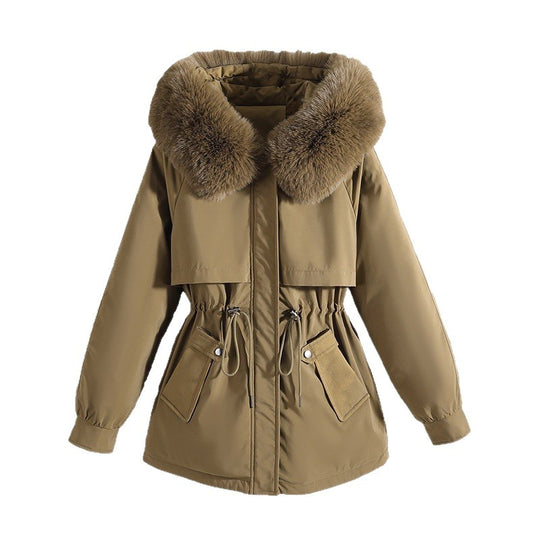 Damen nan taillierter Kurzparka mit Kordelzugtaillierung, Kapuze und großen Pattentaschen Shop Nory